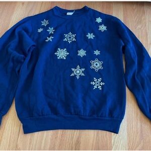 Vintage Western shirt Line Blue Sweatshirt with Snowflake Design women’s large